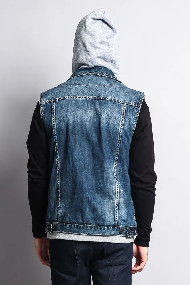 Layered Hooded Denim Vest