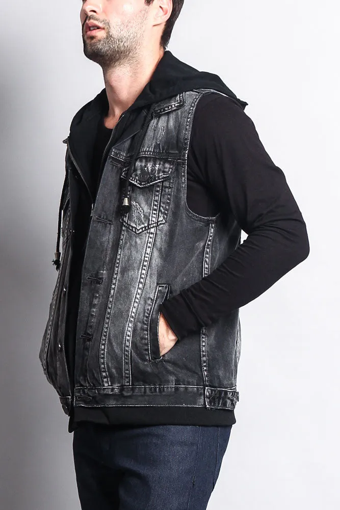 Layered Hooded Denim Vest