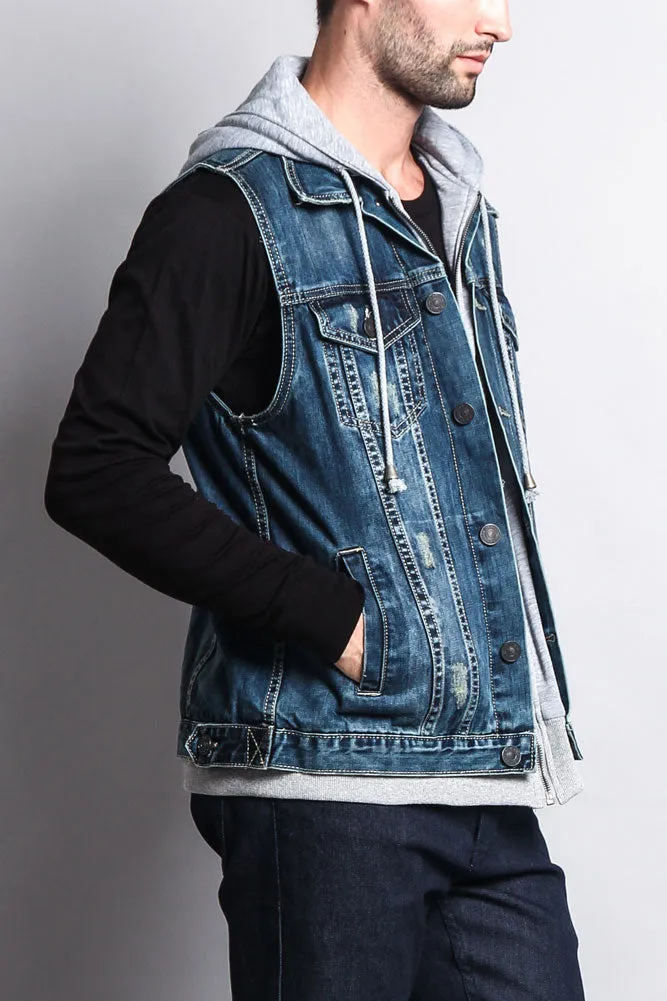 Layered Hooded Denim Vest