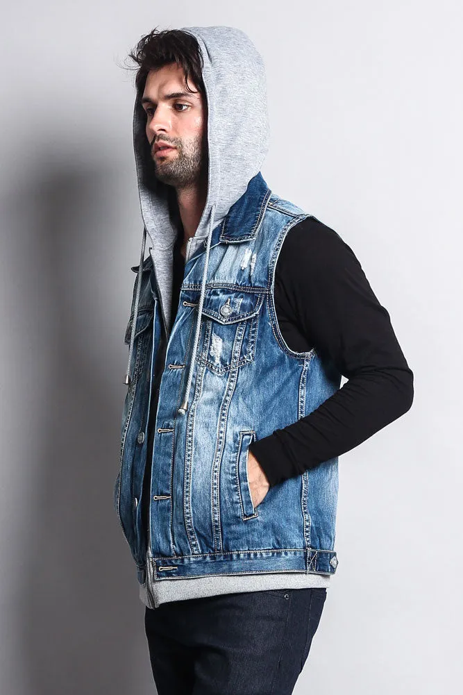 Layered Hooded Denim Vest