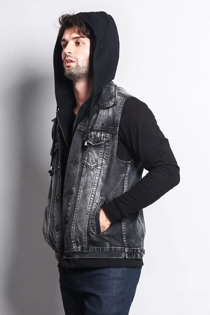 Layered Hooded Denim Vest