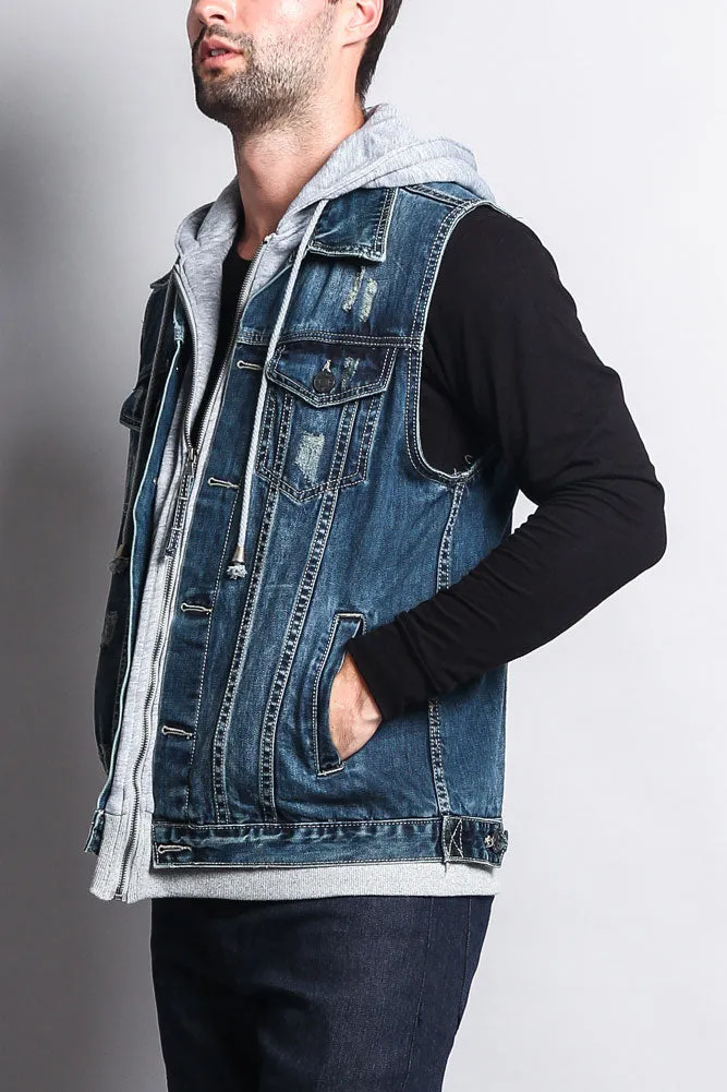 Layered Hooded Denim Vest