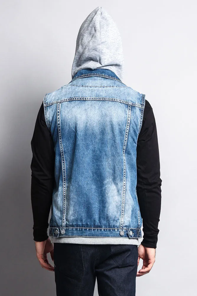 Layered Hooded Denim Vest