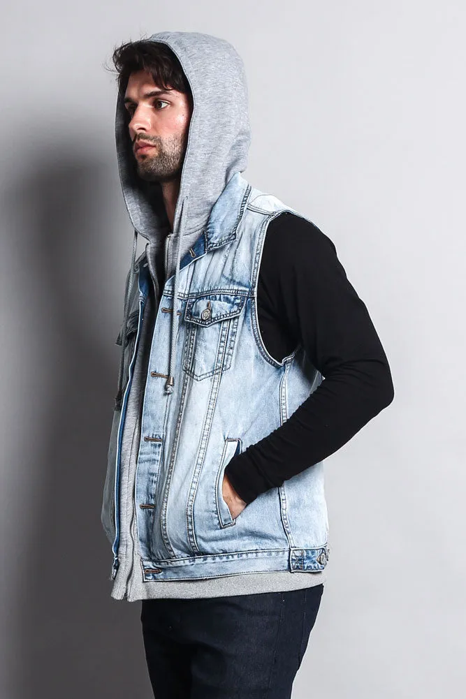 Layered Hooded Denim Vest