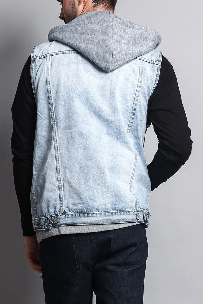 Layered Hooded Denim Vest