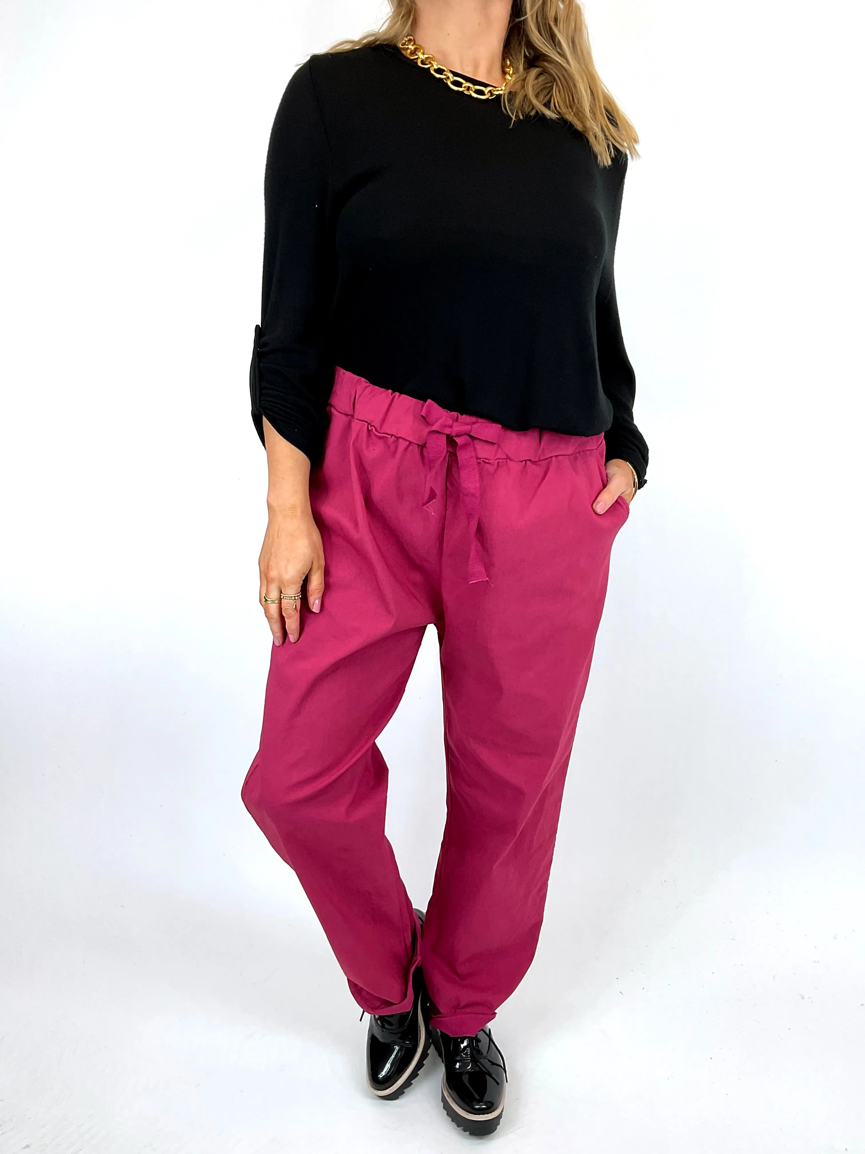 Made in Italy Lagenlook Plain Magic Pant Joggers in Berry .code 50106