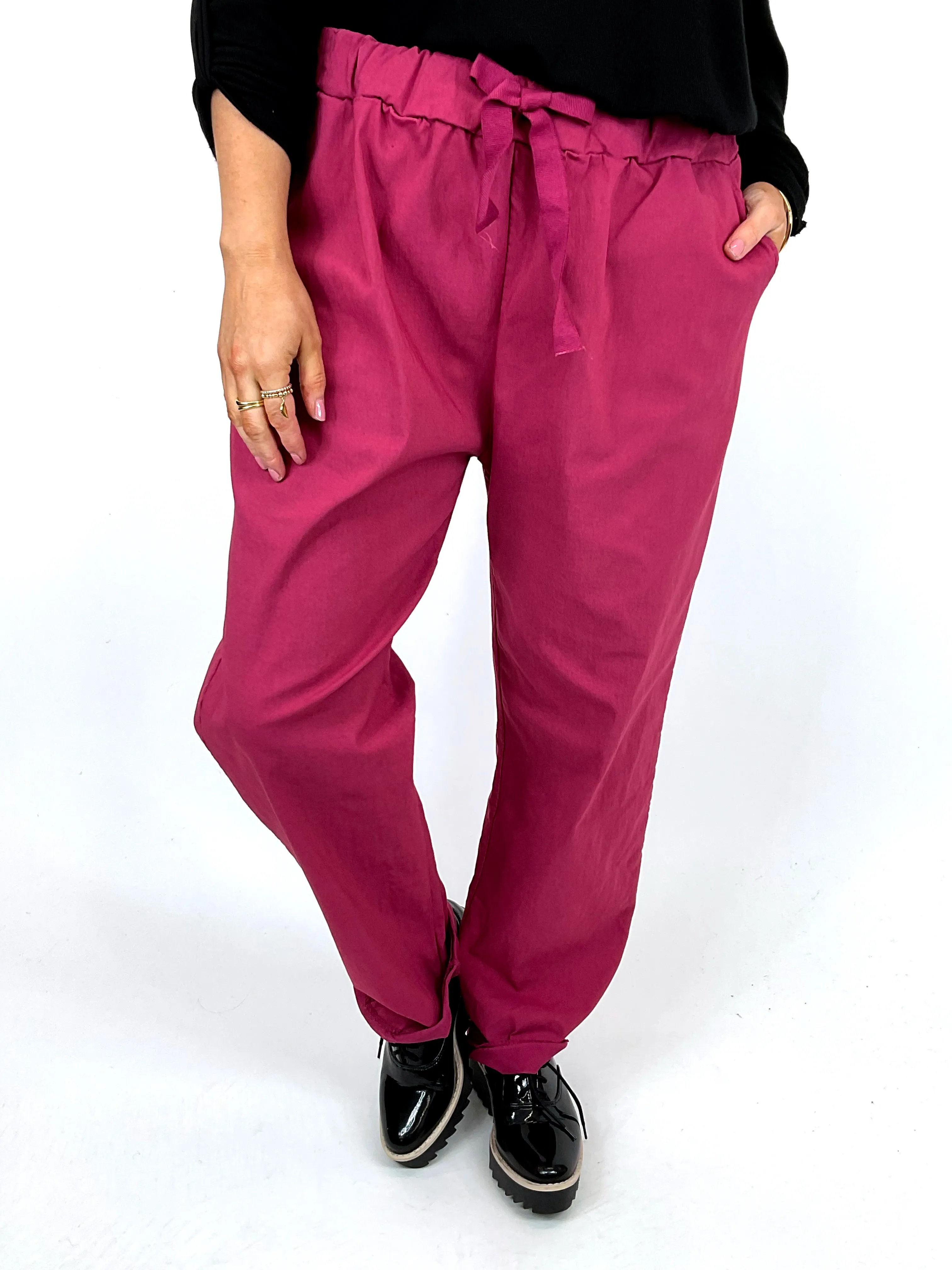 Made in Italy Lagenlook Plain Magic Pant Joggers in Berry .code 50106