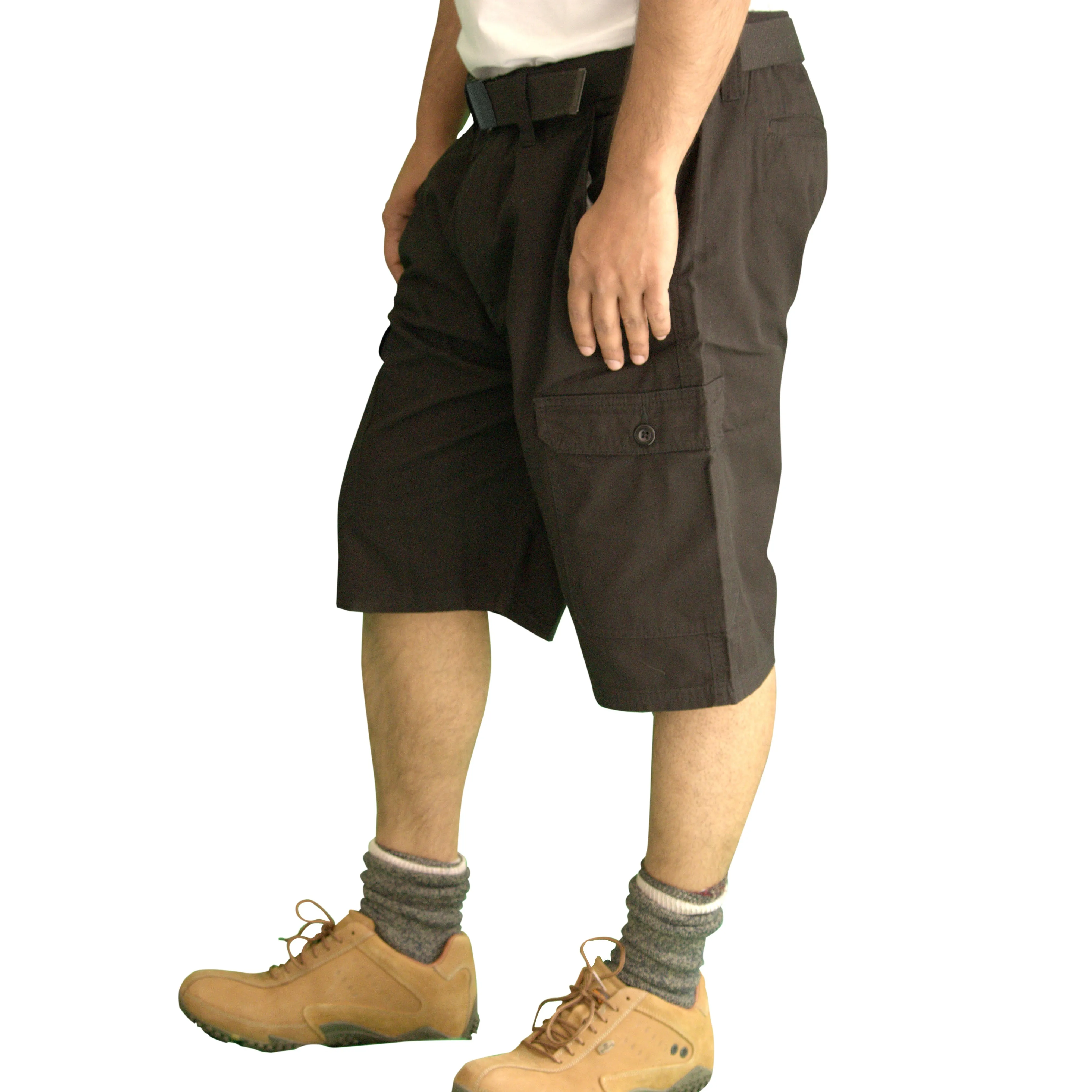 Men's Knee Touching Classic Cargo Short Pants (Black)