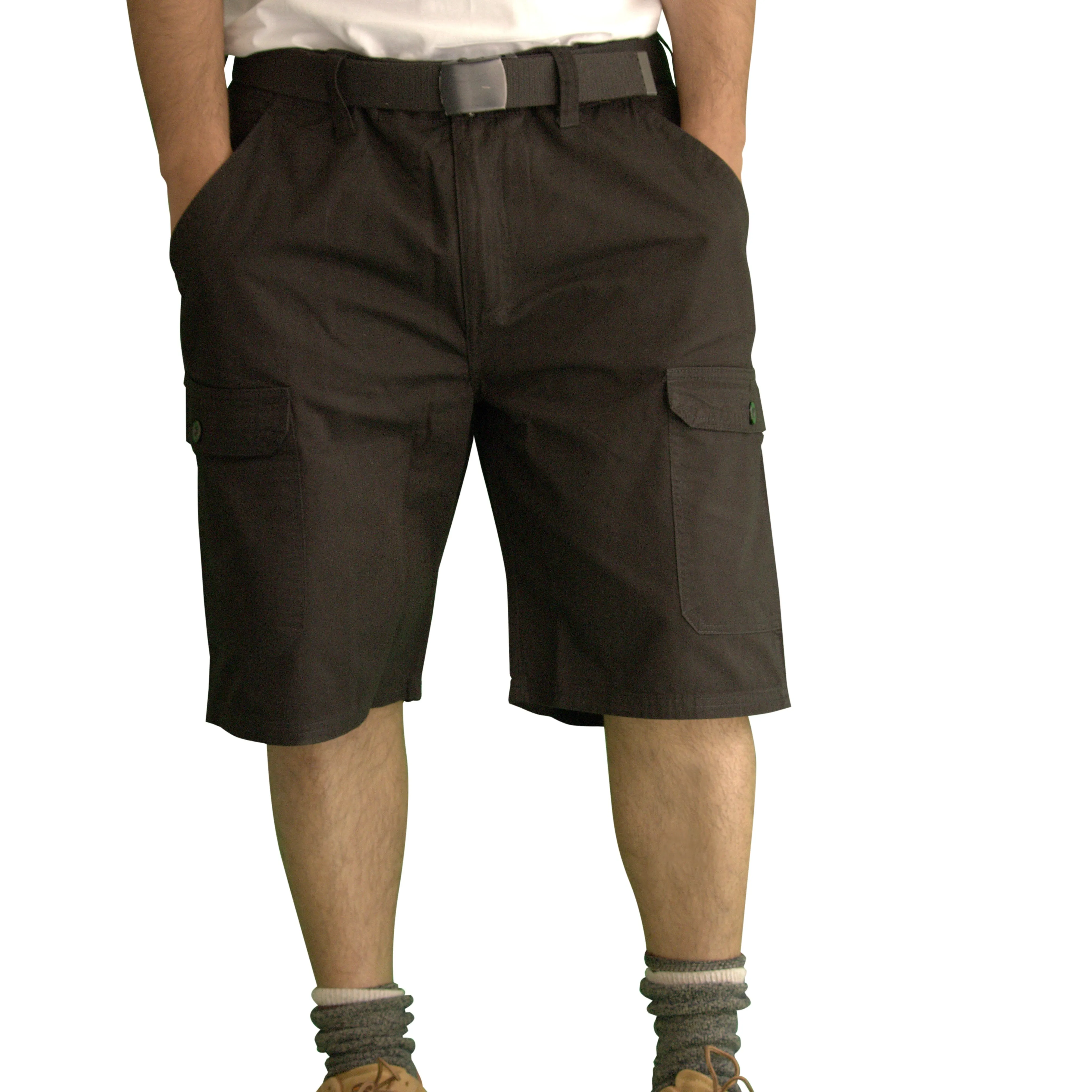 Men's Knee Touching Classic Cargo Short Pants (Black)