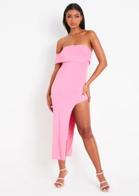 Milana Pink Bardot One Shoulder Midi Dress With Slit