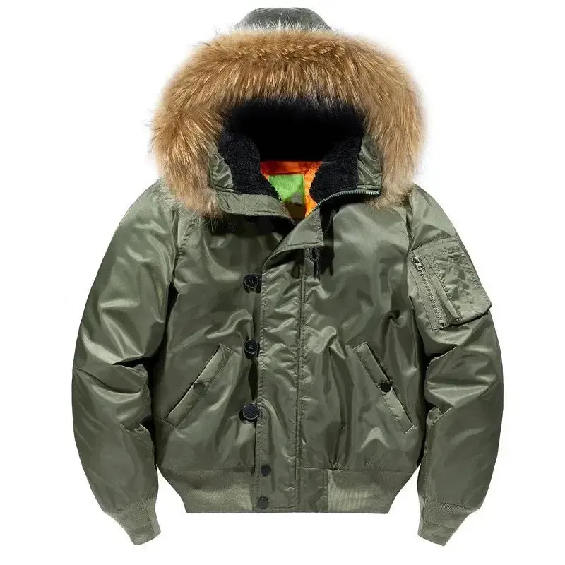 Military Fur Hooded Tactical Bomber Jacket