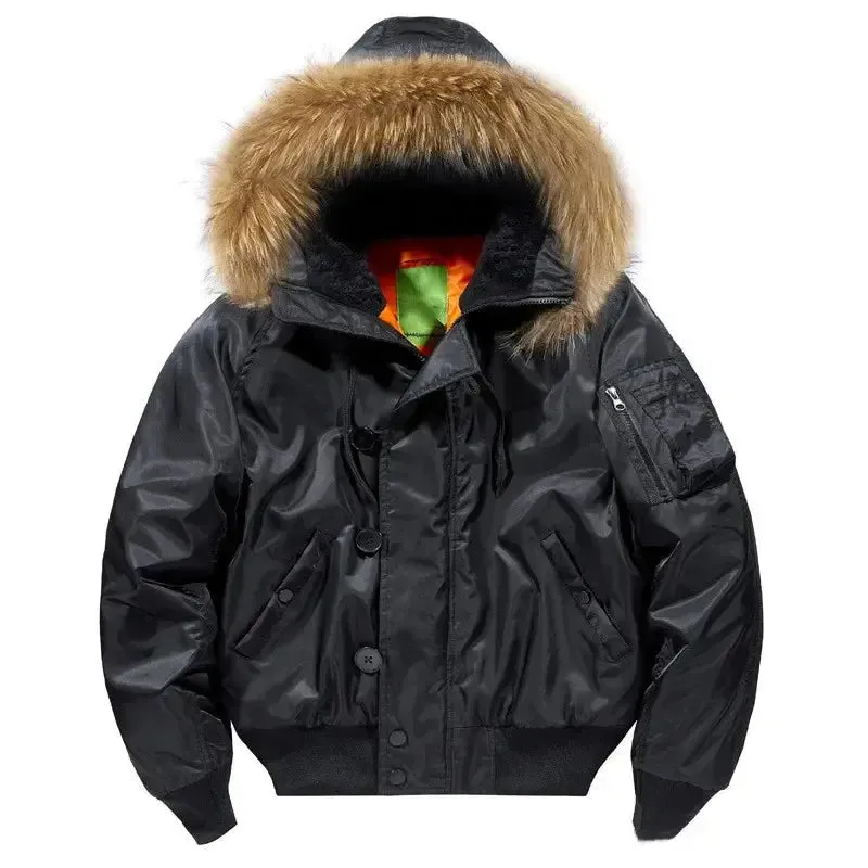 Military Fur Hooded Tactical Bomber Jacket