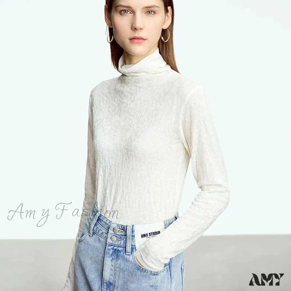 Minimalist 2024 Autumn Winter Slim Warm Solid Long Sleeve Simple Stylish Chic Comfortable Cozy Sweater