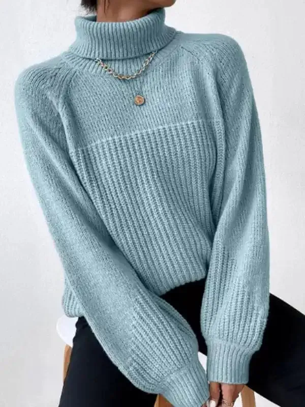 New women’s simple lapel raglan sleeve pullover knitted sweater