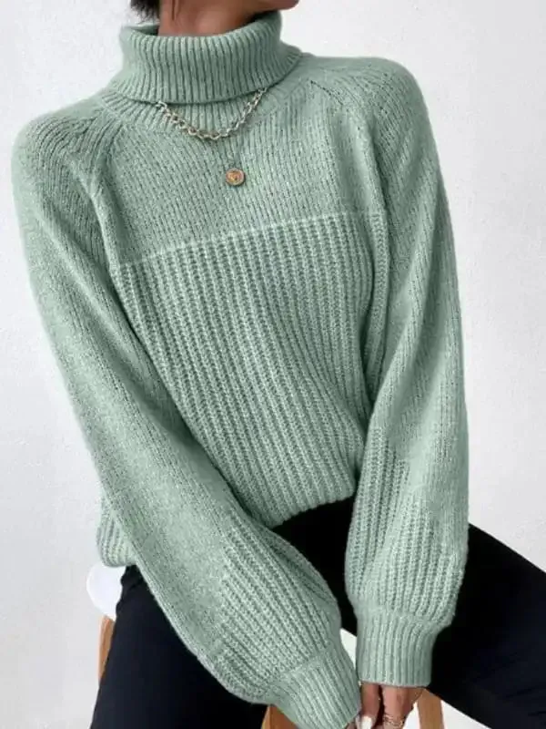 New women’s simple lapel raglan sleeve pullover knitted sweater