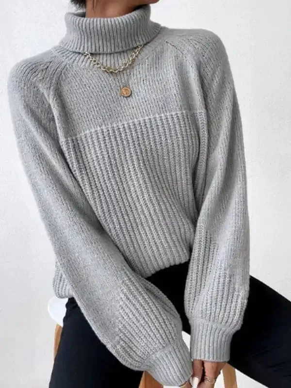 New women’s simple lapel raglan sleeve pullover knitted sweater