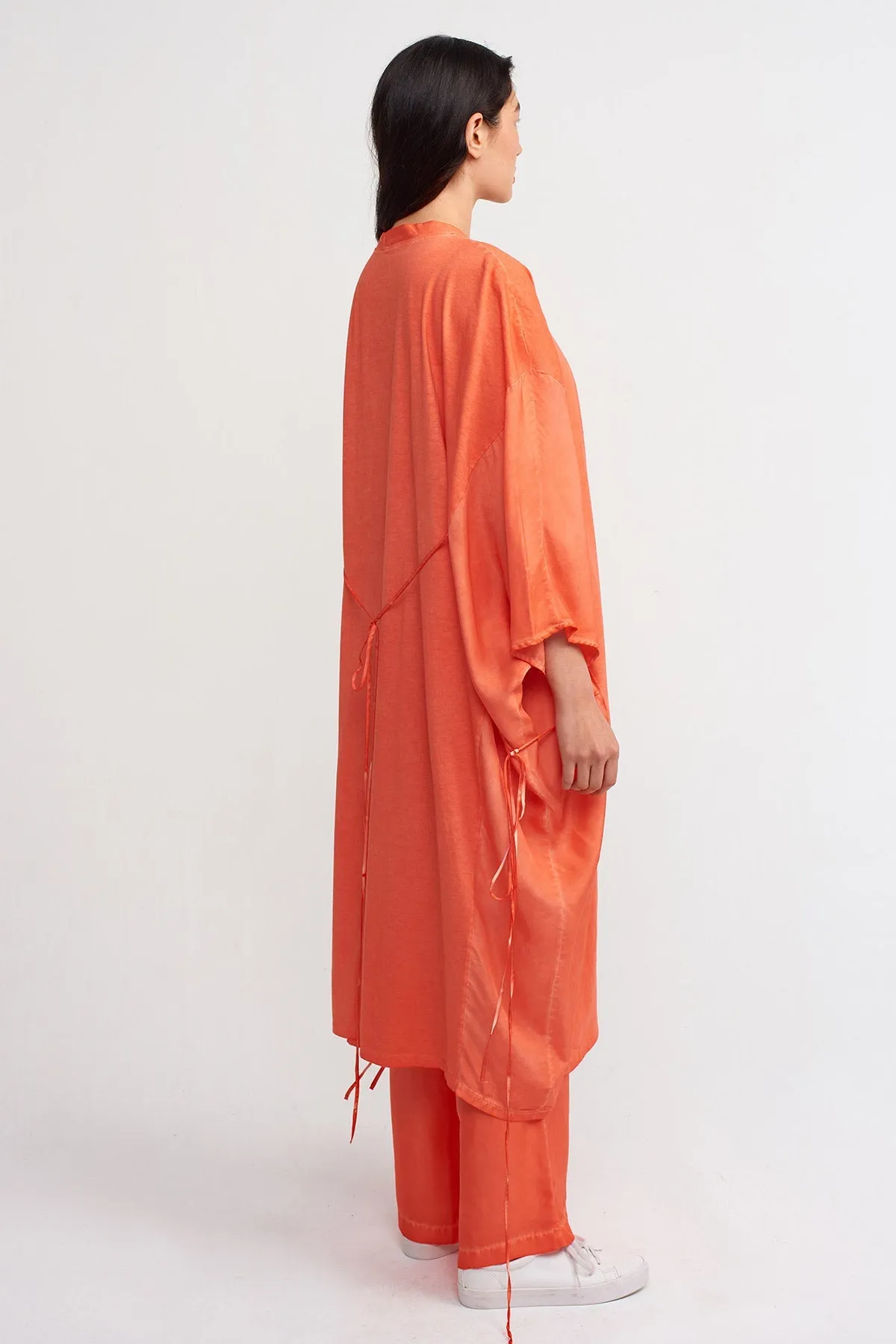 Nu String Detailed Loose Kimono Orange