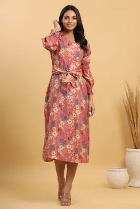 Paint Soiree on Russian Silk Pink Midi Dress