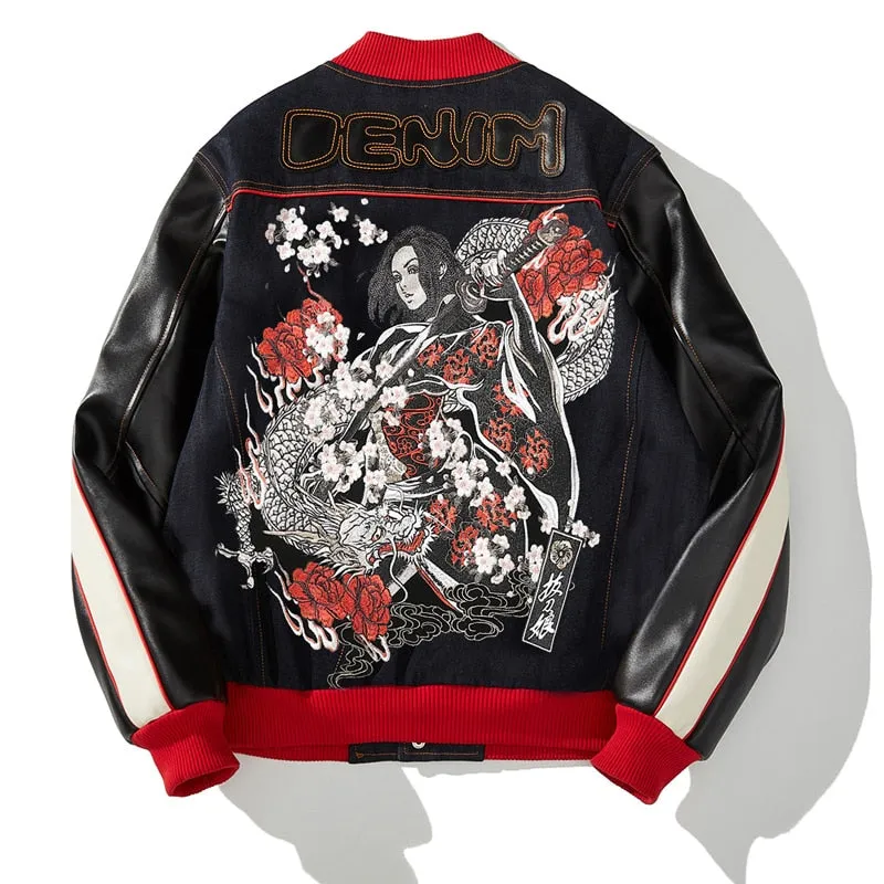 Premium "Denim" Sukajan baseball embroidery jacket