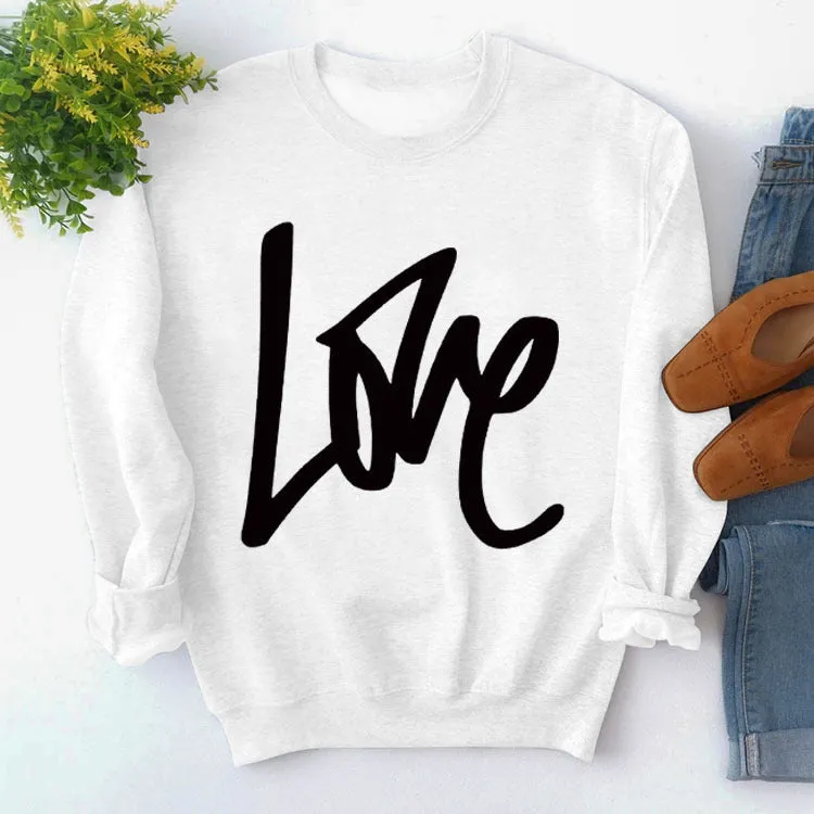 Pullover Simple Round Neck Top Long Sleeve LOVE Printed Loose Sweater