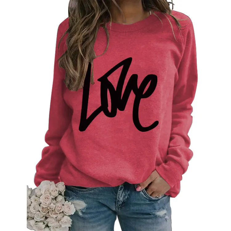 Pullover Simple Round Neck Top Long Sleeve LOVE Printed Loose Sweater