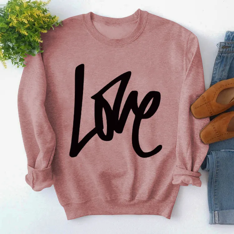 Pullover Simple Round Neck Top Long Sleeve LOVE Printed Loose Sweater