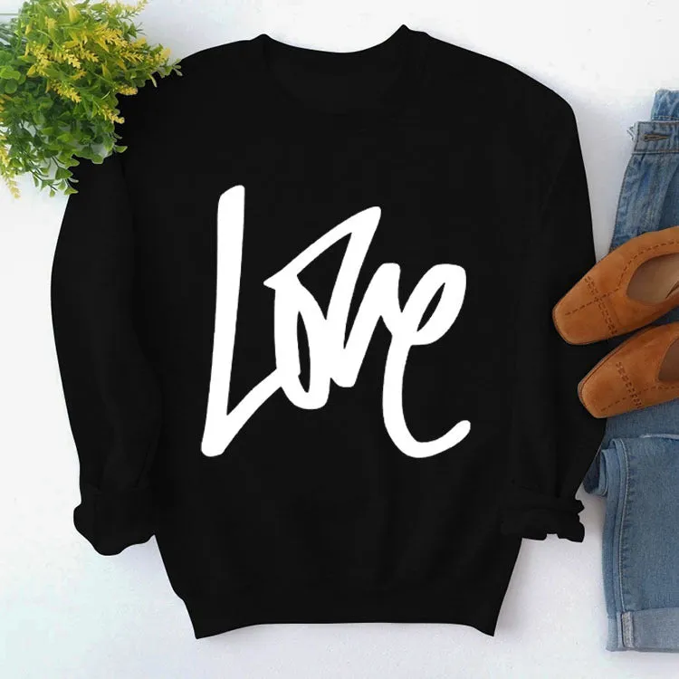 Pullover Simple Round Neck Top Long Sleeve LOVE Printed Loose Sweater