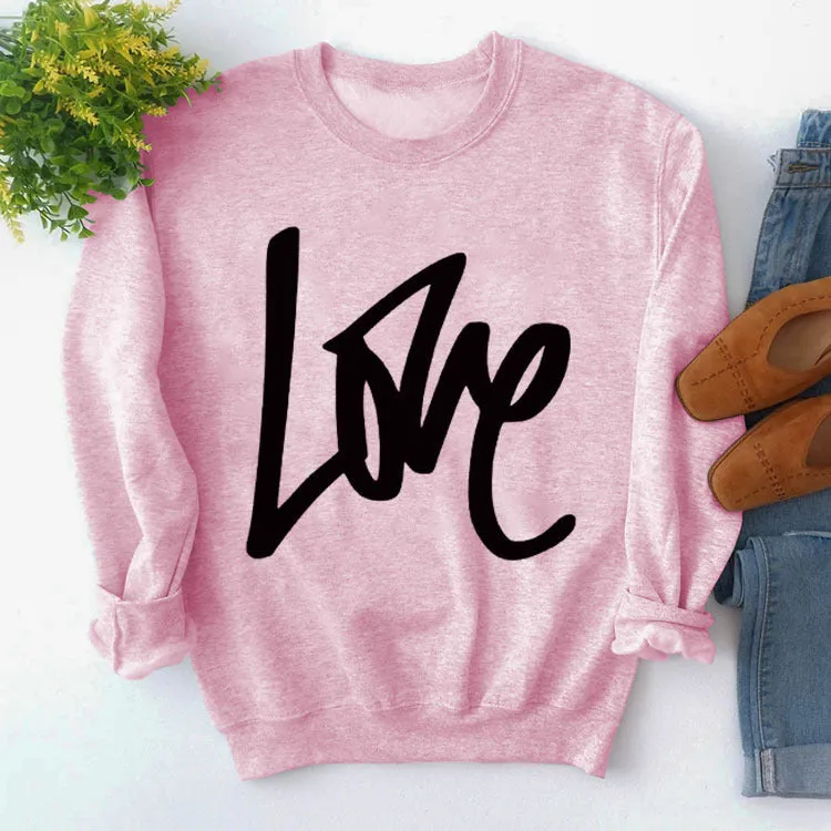 Pullover Simple Round Neck Top Long Sleeve LOVE Printed Loose Sweater