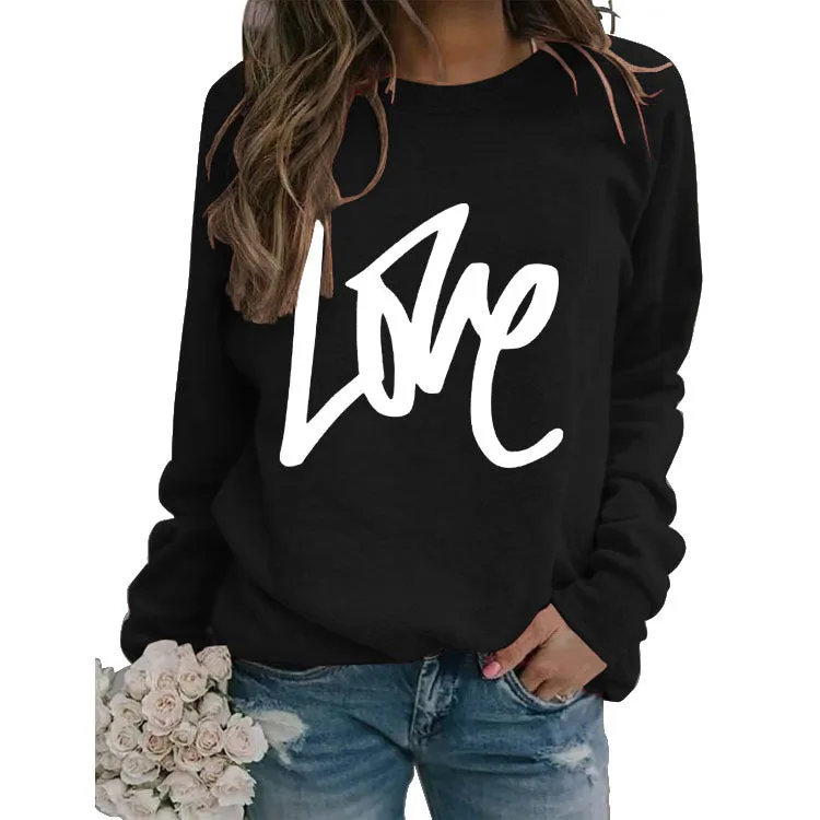 Pullover Simple Round Neck Top Long Sleeve LOVE Printed Loose Sweater