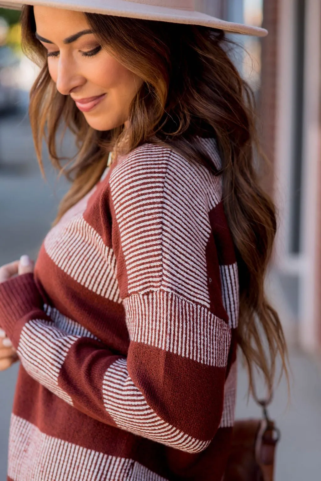 Rib Trimmed Stitched Line Sweater