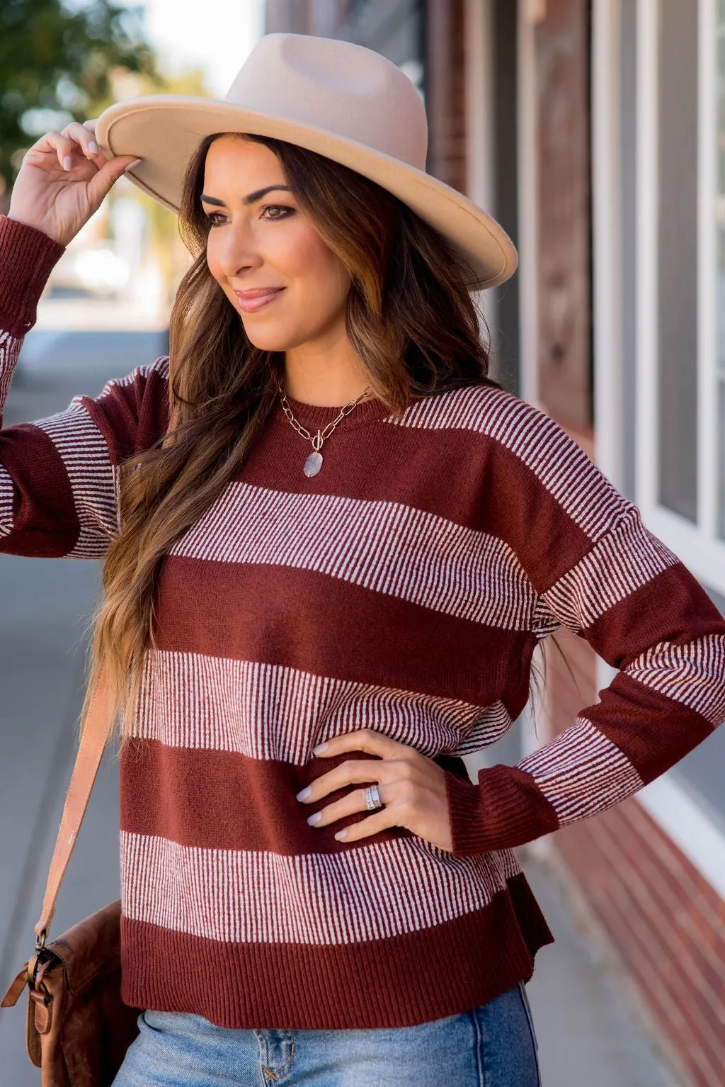 Rib Trimmed Stitched Line Sweater