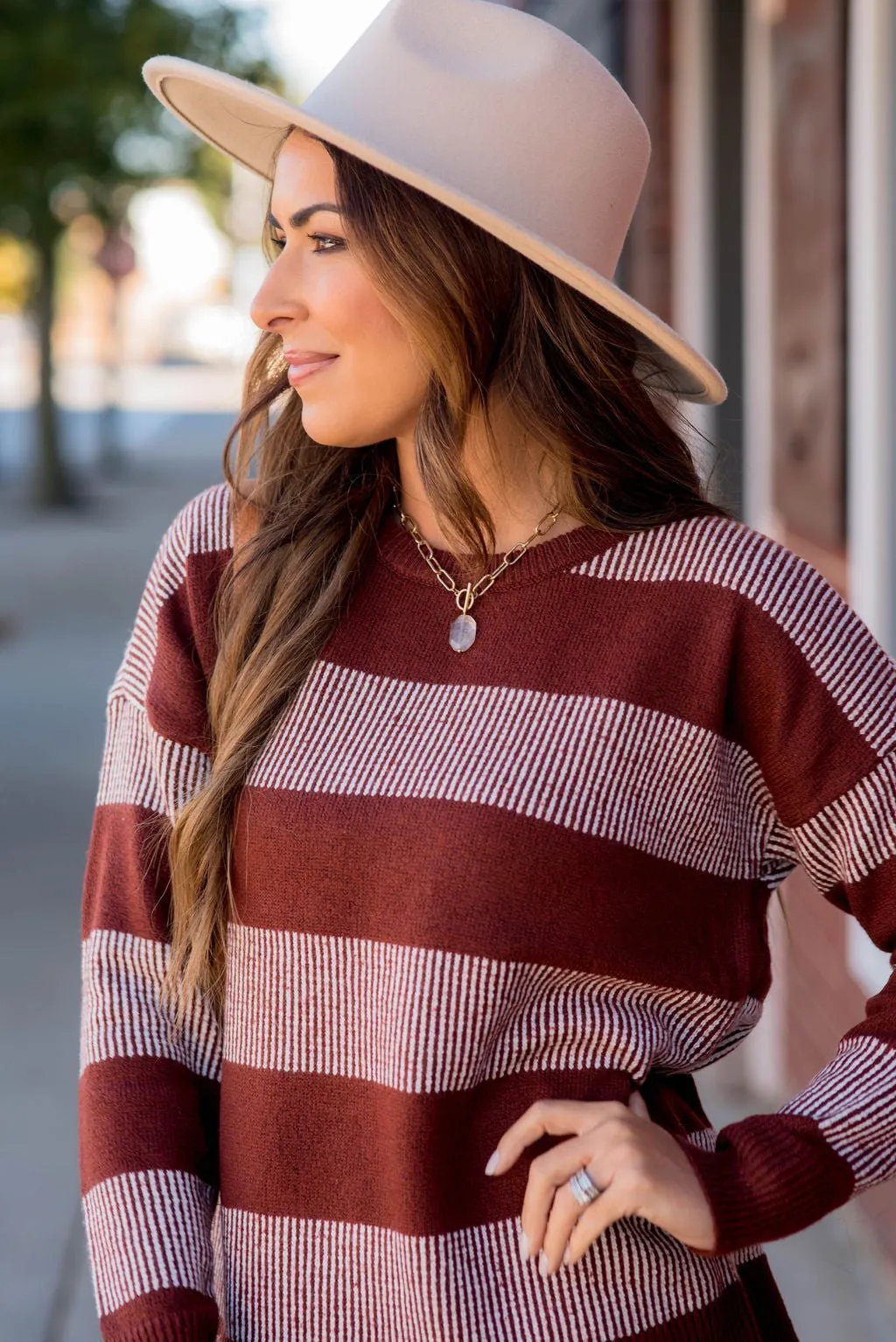 Rib Trimmed Stitched Line Sweater