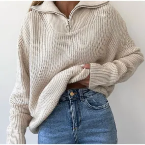 Simple Collar Zipper Sweater