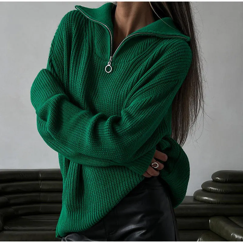 Simple Collar Zipper Sweater