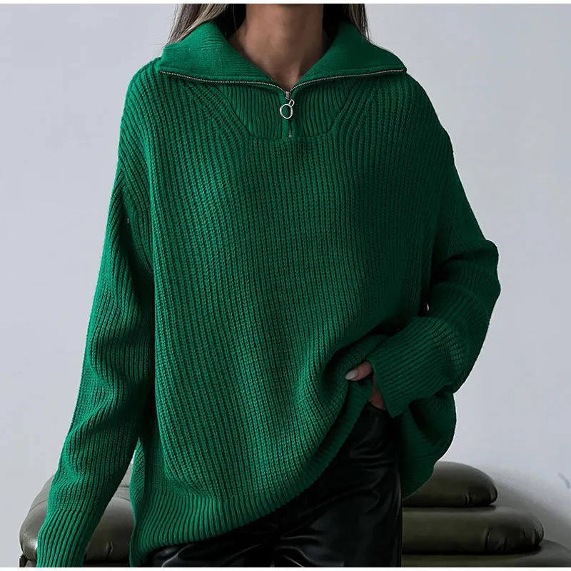 Simple Collar Zipper Sweater