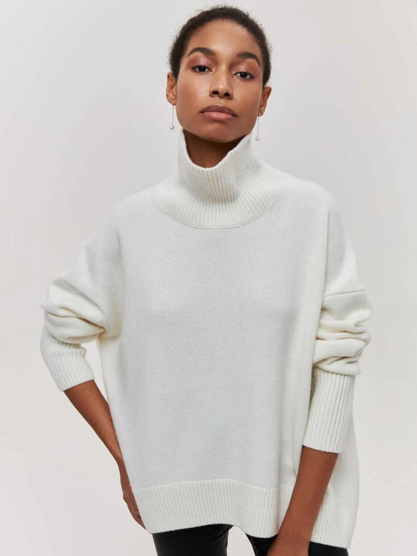 Simple Loose Turtleneck Long Sleeve Sweater