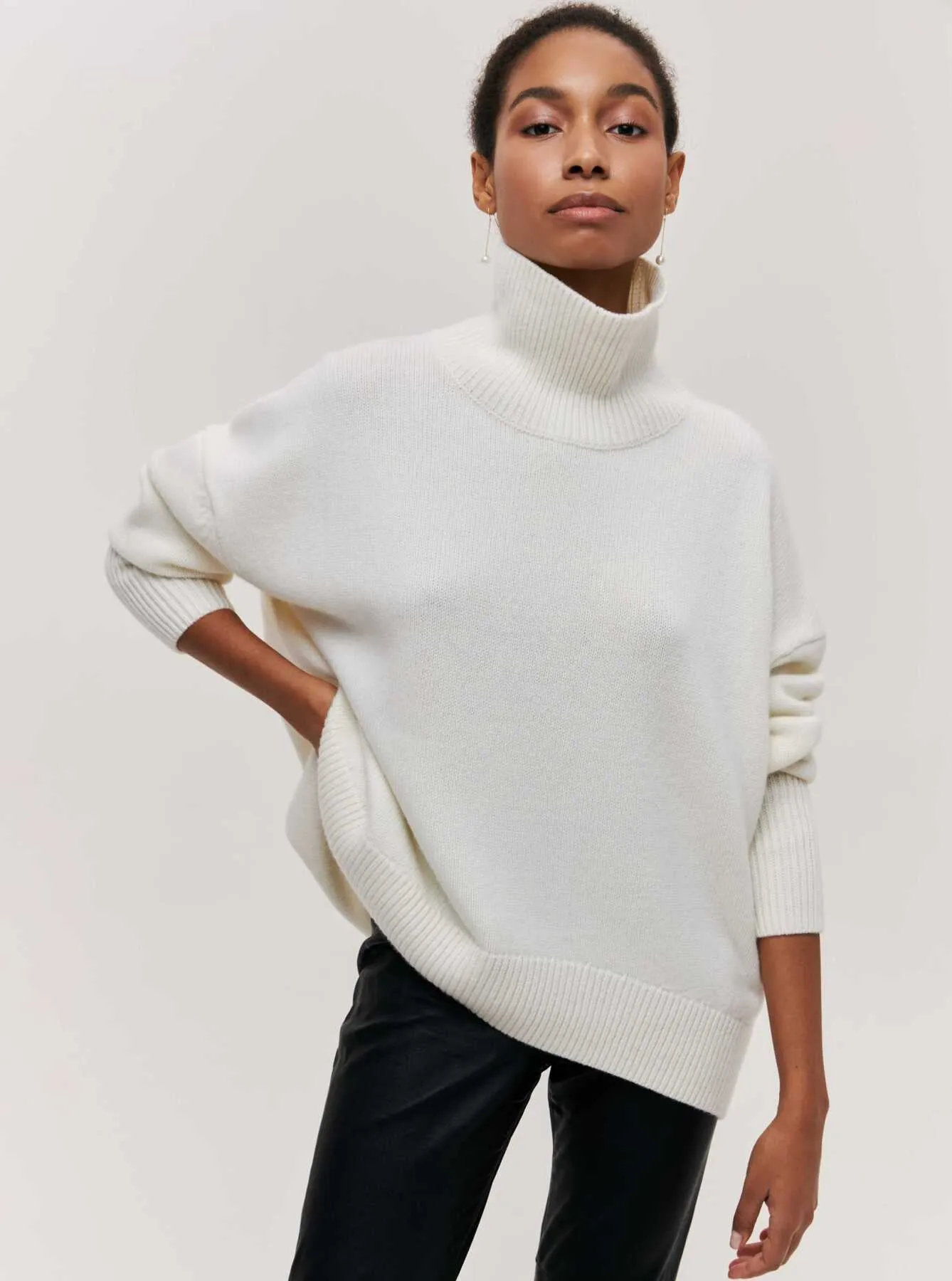 Simple Loose Turtleneck Long Sleeve Sweater