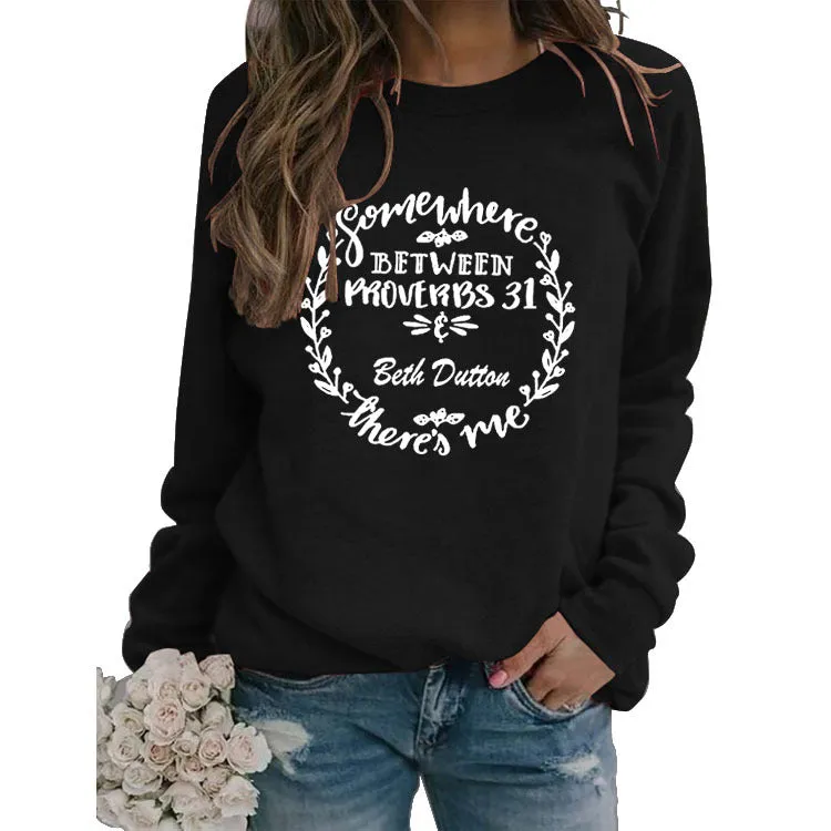 Simple Pullover Top Long Sleeve Printed Loose Sweater Cross Border