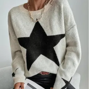 Star Pullover Women Autumn Spring Simple Knit Elastic Casual Thick Warm Sweater