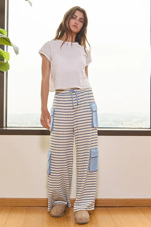 Stripe Print Cargo Pocket Wide-leg Pants