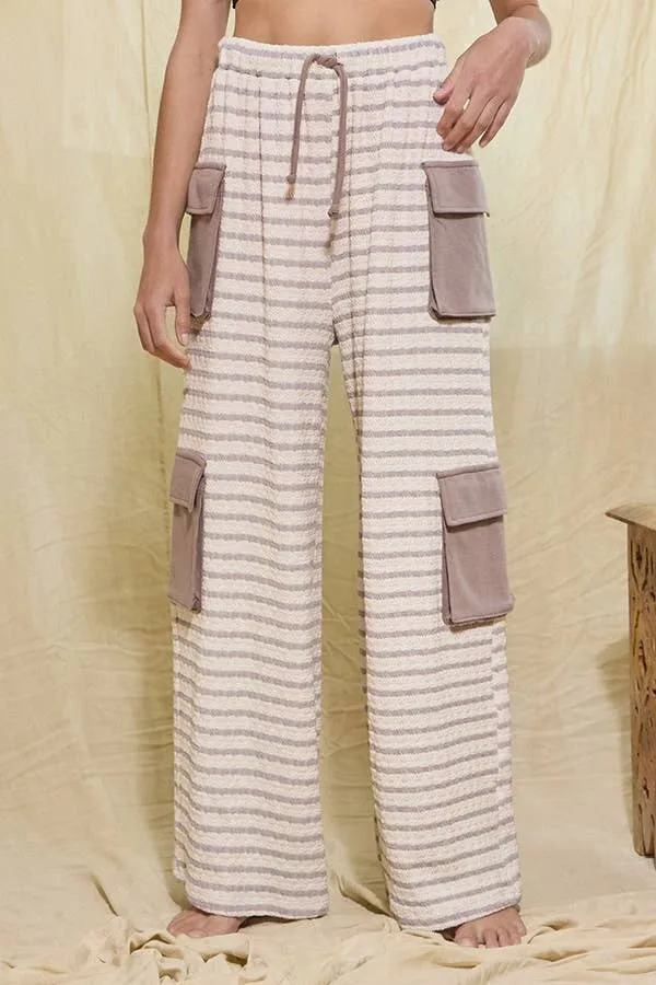 Stripe Print Cargo Pocket Wide-leg Pants