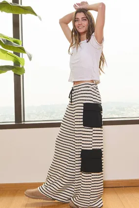 Stripe Print Cargo Pocket Wide-leg Pants