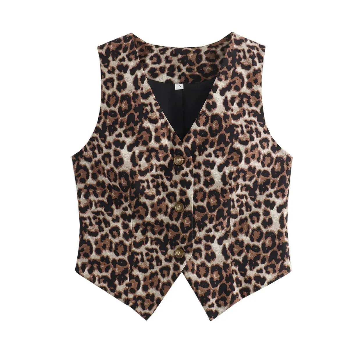 Trendy V Neck Cropped Leopard Casual Vest