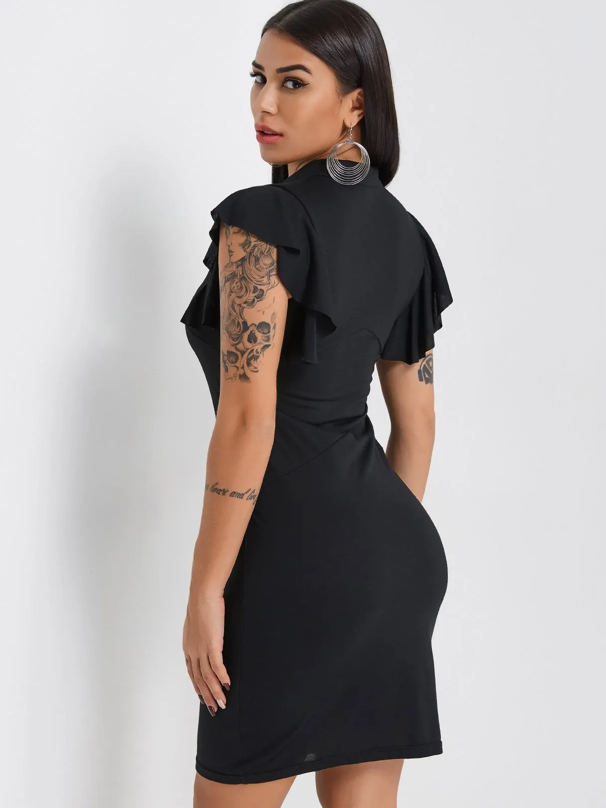 Wholesale Black Deep V Neck Sleeveless Plain Bodycon Dresses