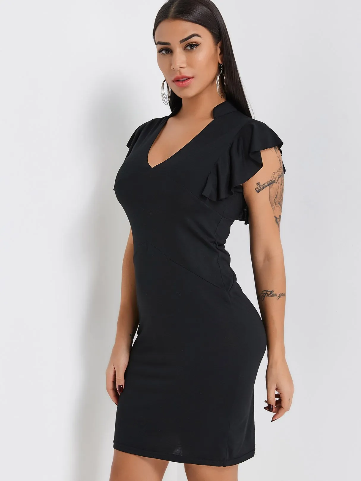 Wholesale Black Deep V Neck Sleeveless Plain Bodycon Dresses