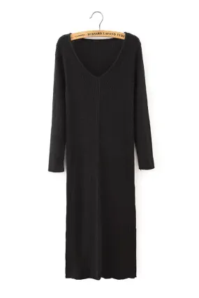 Wholesale Black V-Neck Half Sleeve Plain Dresses