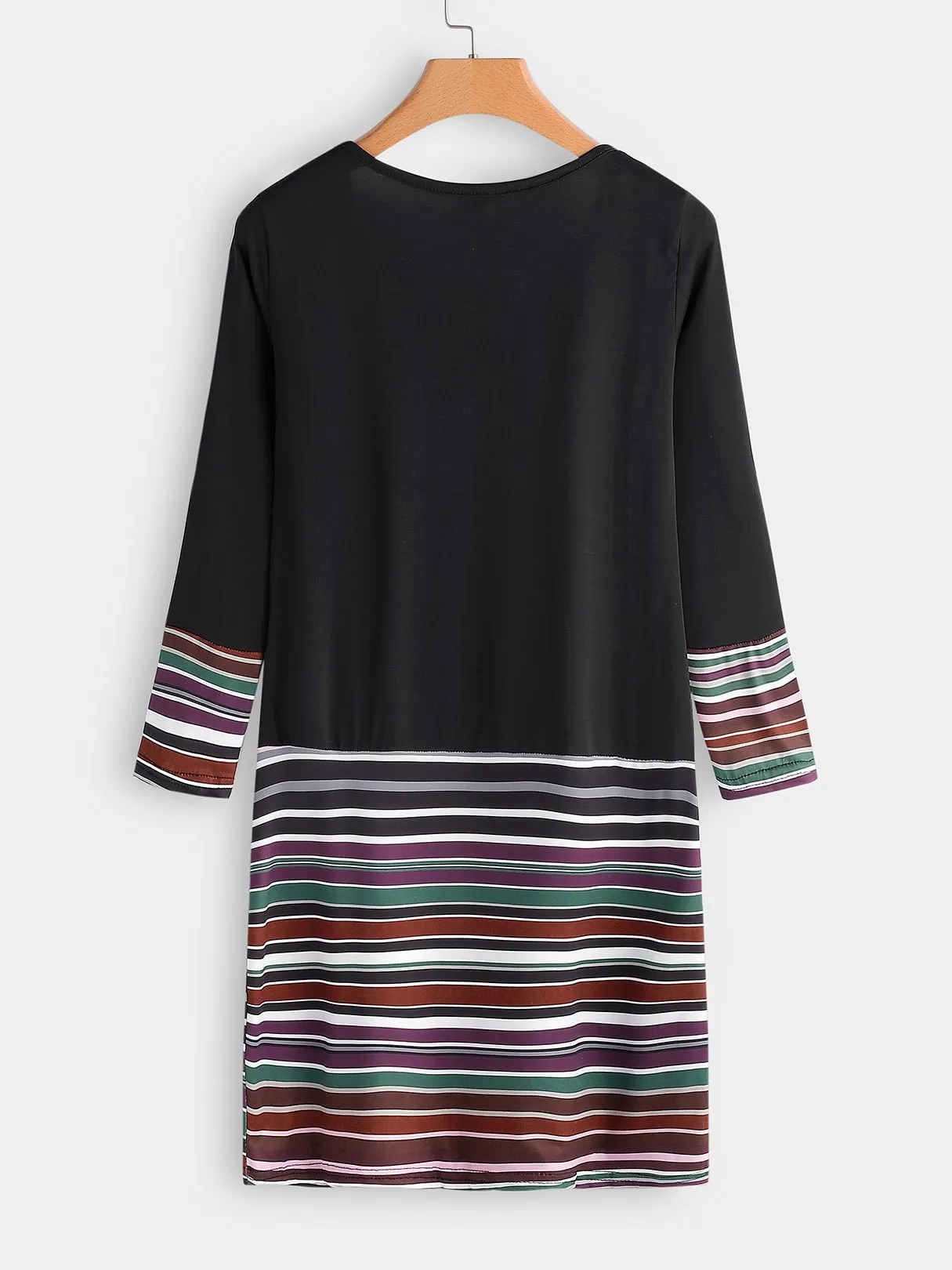 Wholesale Black V-Neck Long Sleeve Stripe Dresses