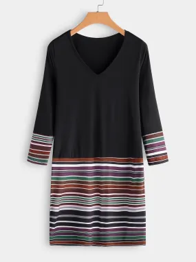 Wholesale Black V-Neck Long Sleeve Stripe Dresses