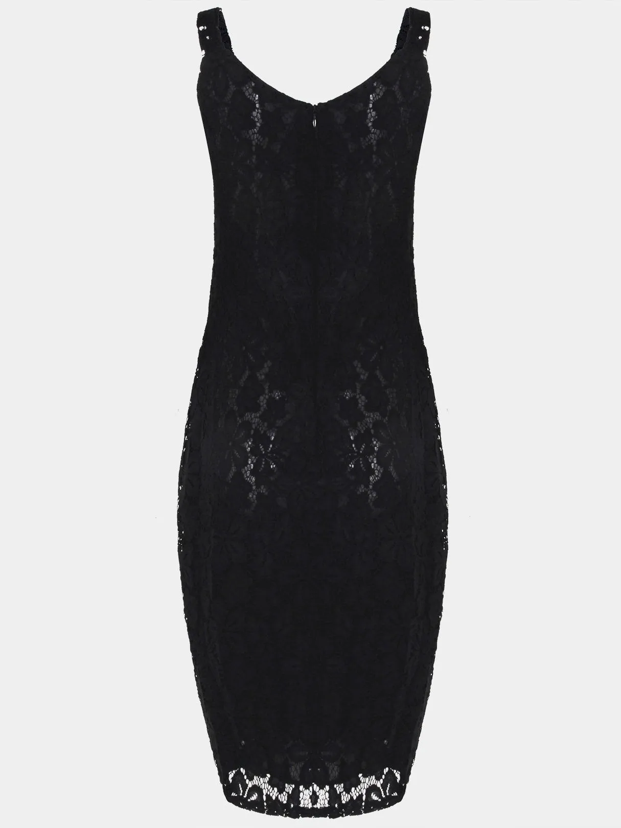 Wholesale Black V-Neck Sleeveless Lace Zip Back High-Waisted Dress