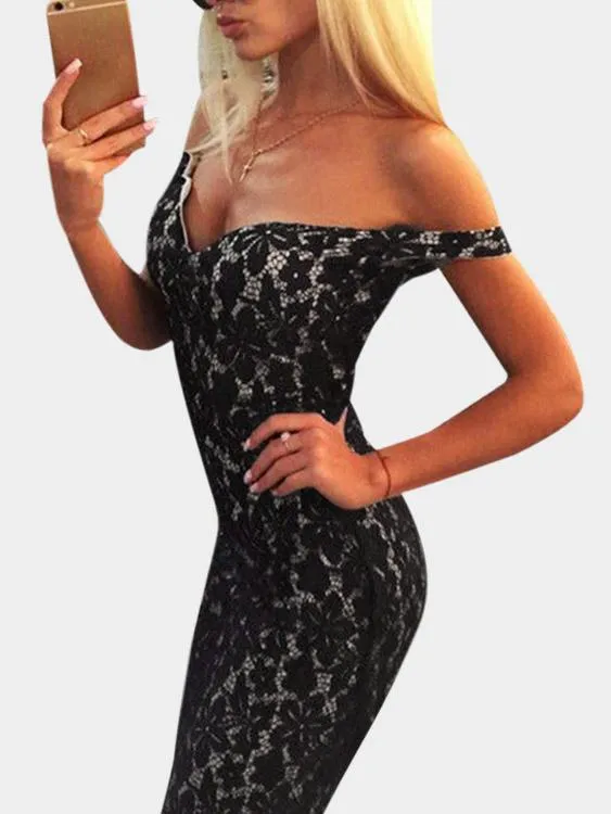 Wholesale Black V-Neck Sleeveless Lace Zip Back High-Waisted Dress